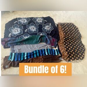 Bundle of 6 scarves. Multi colors.‎ Various brands. OS